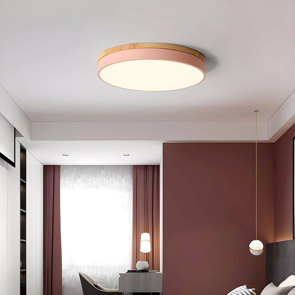 Scandinavian Wooden LED Ceiling Light — Round Dimmable Design, Warm Glow, Acrylic Trim