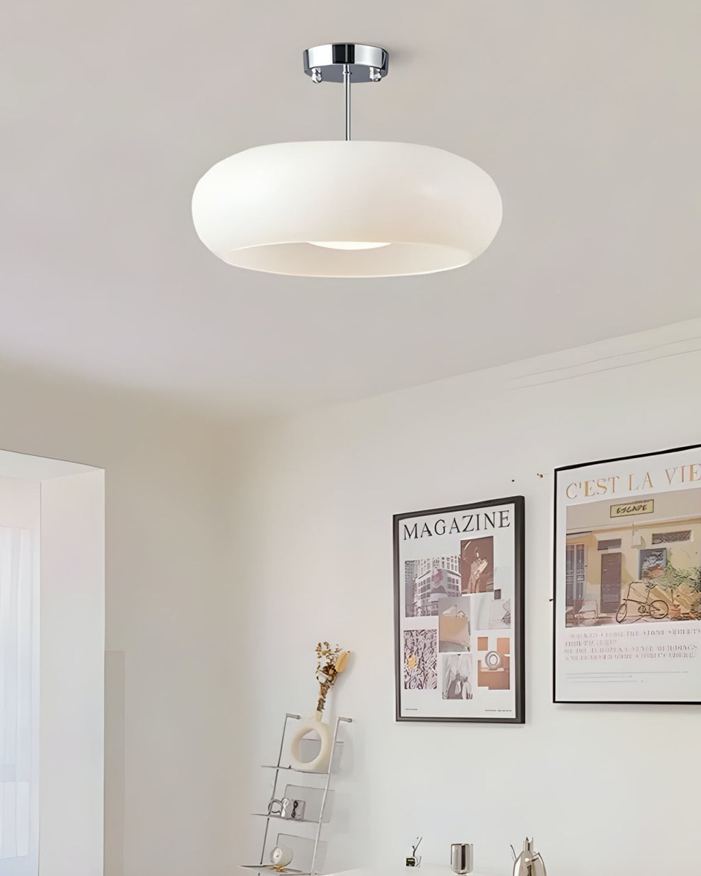 Bauhaus Circular Ceiling Light — Glass Disk Shade, Brass or Chrome Finish, Orange-Yellow or White Glass