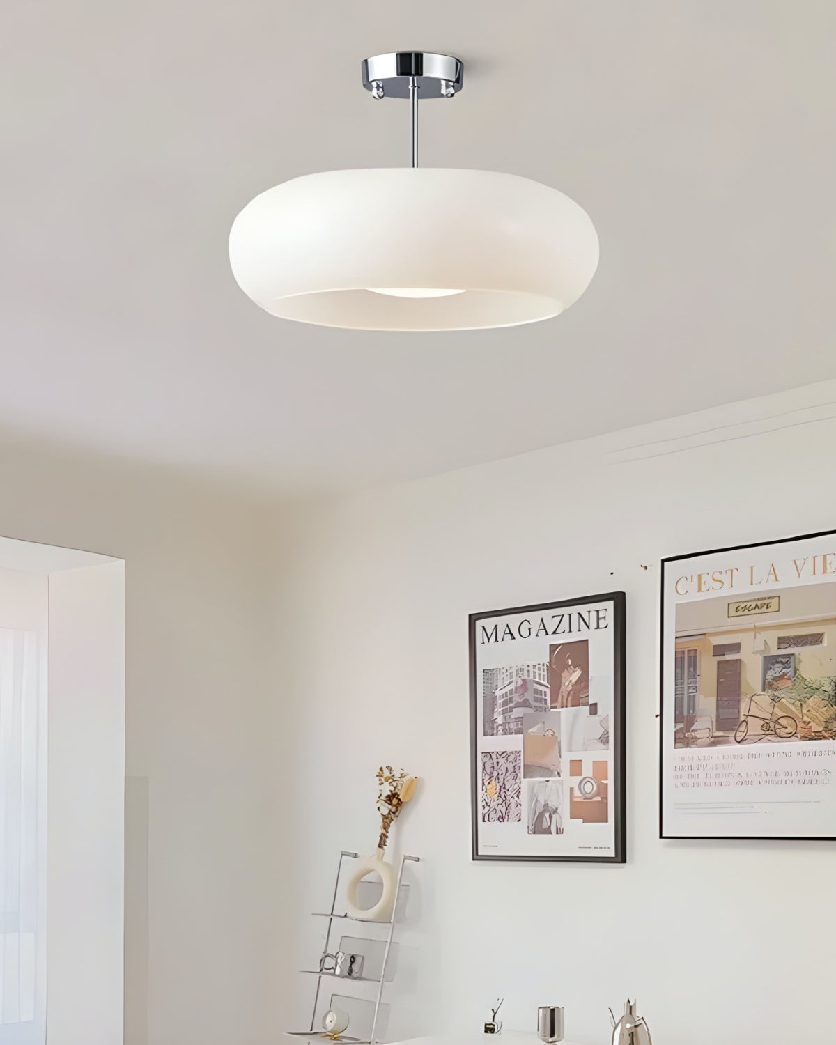 Bauhaus Circular Ceiling Light — Glass Disk Shade, Brass or Chrome Finish, Orange-Yellow or White Glass