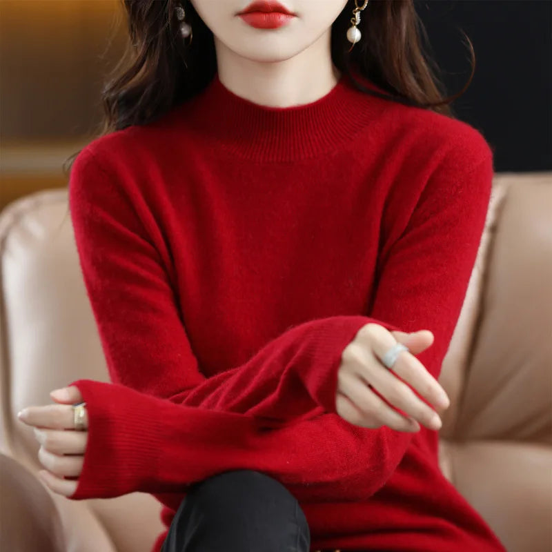 100% Cashmere Minimalist Half Turtleneck Knit Sweater – Soft Warm Basic Pullover for Autumn/Winter 10