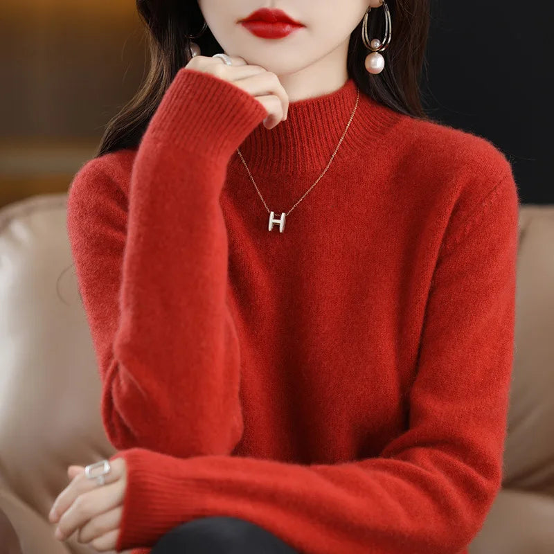 100% Cashmere Minimalist Half Turtleneck Knit Sweater – Soft Warm Basic Pullover for Autumn/Winter 14