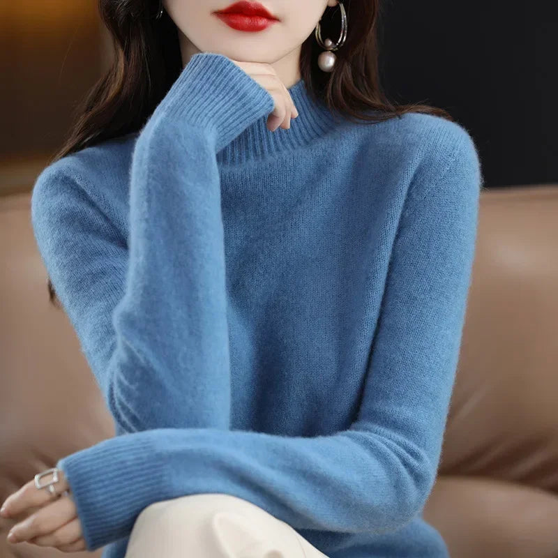 100% Cashmere Minimalist Half Turtleneck Knit Sweater – Soft Warm Basic Pullover for Autumn/Winter 21