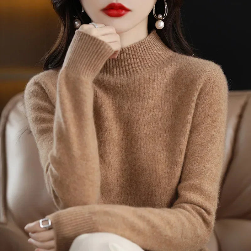 100% Cashmere Minimalist Half Turtleneck Knit Sweater – Soft Warm Basic Pullover for Autumn/Winter 9