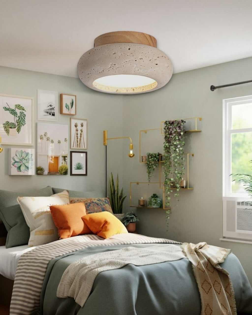 Acrylic Ceiling Lamp in Walnut and Beige — Flat Panel, Even Illumination