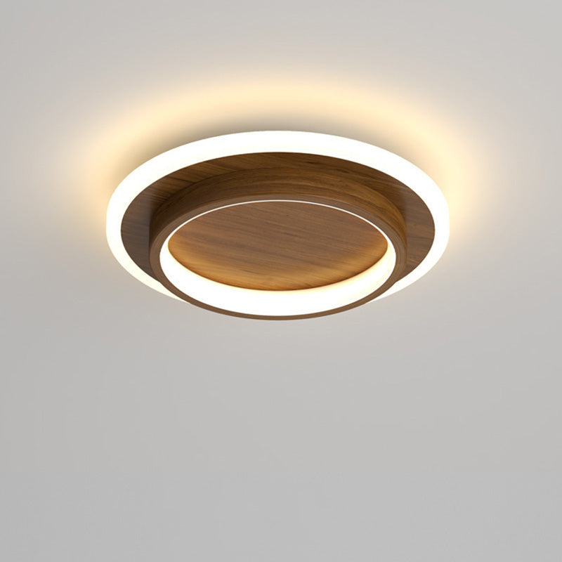 ラウンドLEDシーリングライト — 発光ハローリングアクセント、メタル＆アクリルハウジング、薄型フラッシュマウント