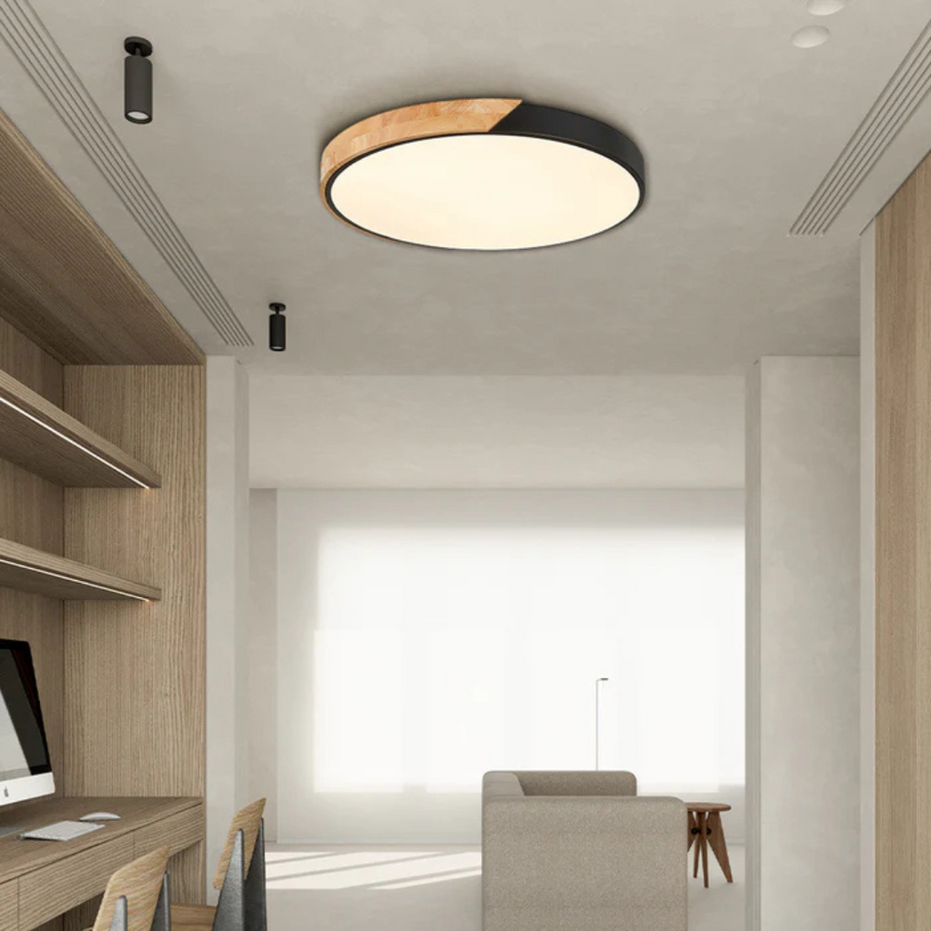 Wood Ceiling Light — Scandinavian Style, Warm LED Glow