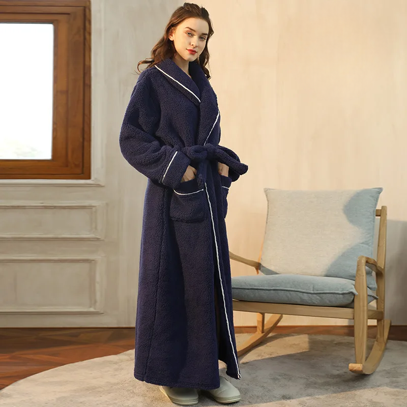 CozyFlannel Winterbademantel — Bindegürtel, Umlegekragen