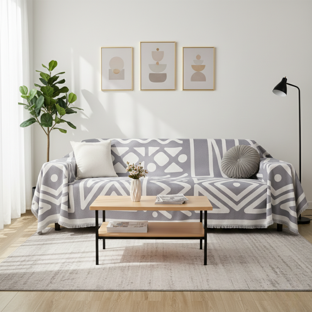 Protiskluzový pratelný potah na pohovku — geometrický boho design