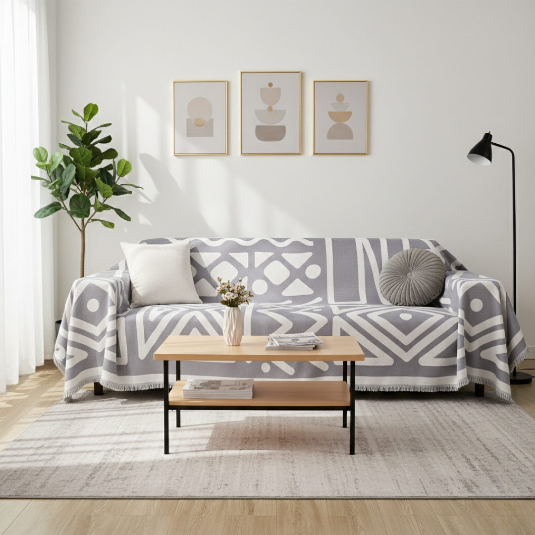 Protiskluzový pratelný potah na pohovku — geometrický boho design