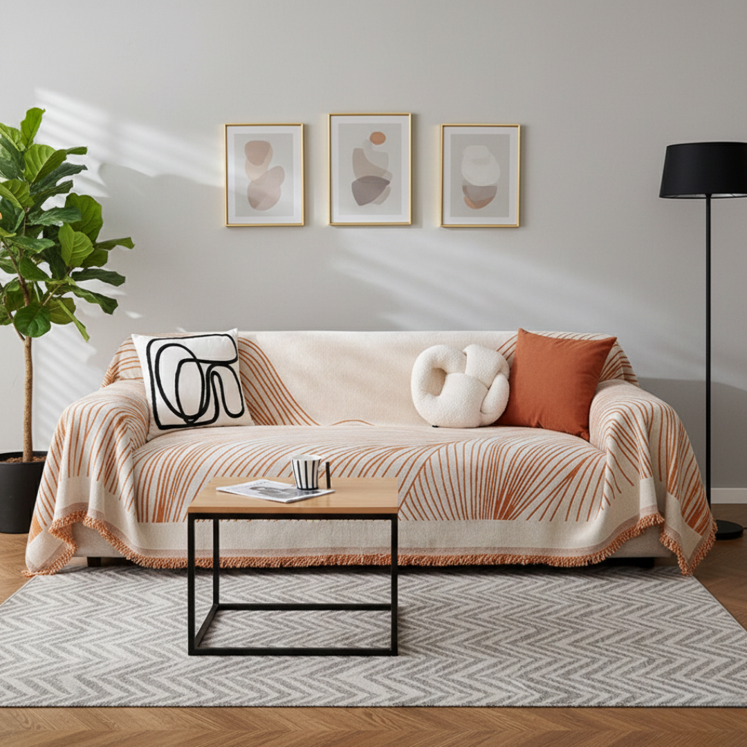 Reversible Jacquard Sofa Cover — Dual-Faced, Breathable Knit Texture