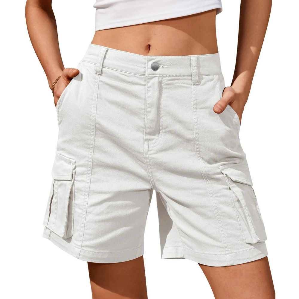 Womens Low Waist Long Work Cargo Shorts | Filindra