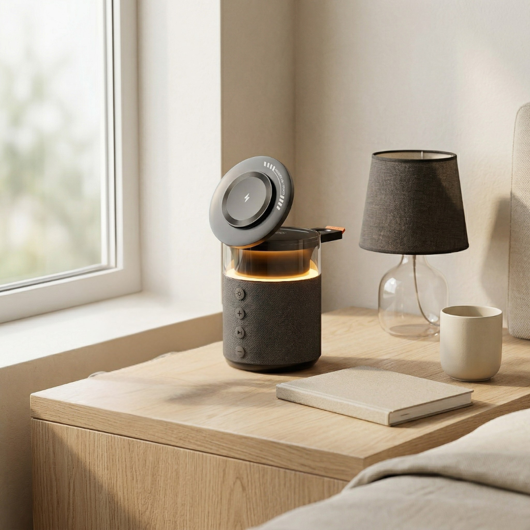 マグネット式ワイヤレス充電ステーション - iPhone、iWatch＆AirPodsハブ、スピーカーとLEDランプ一体型
