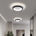 ラウンドLEDシーリングライト — 発光ハローリングアクセント、メタル＆アクリルハウジング、薄型フラッシュマウント