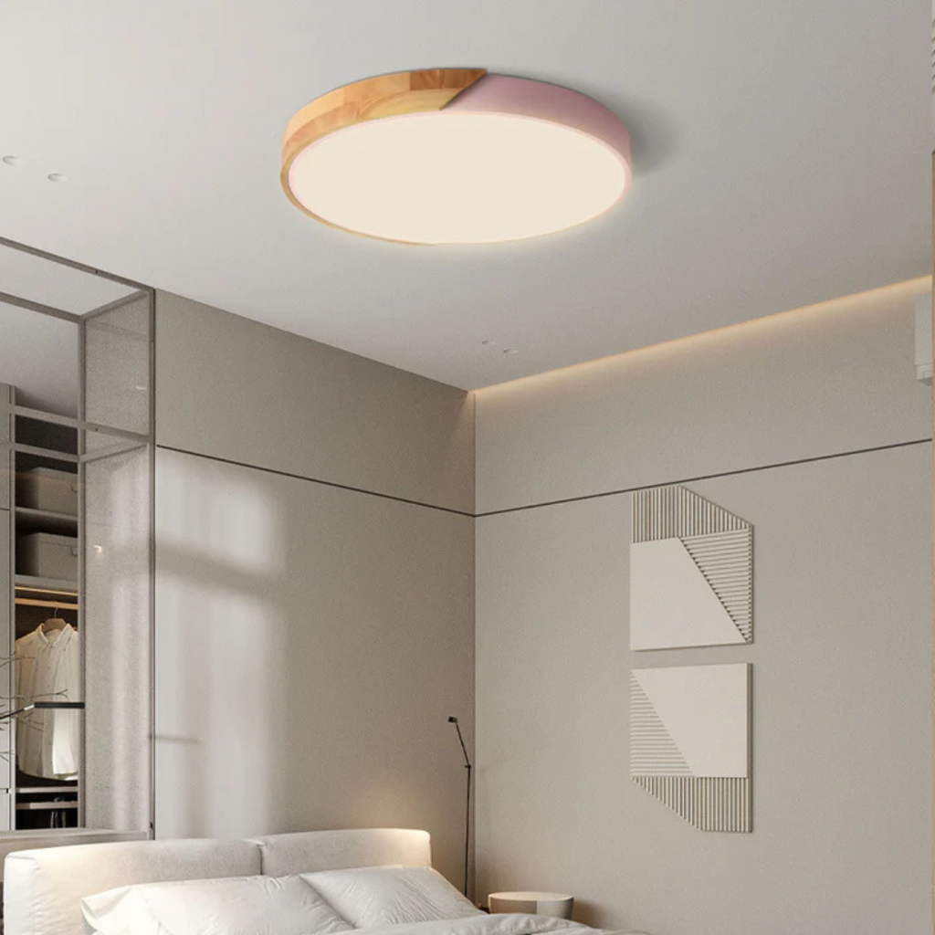 Wood Ceiling Light — Scandinavian Style, Warm LED Glow