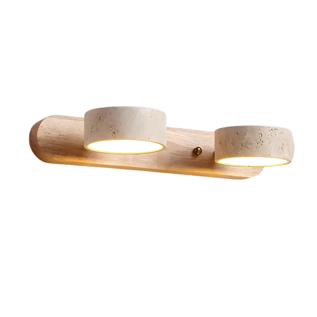 Havencrest Travertine Wall Light Featuring Warm Wood Elements Ambient Glow
