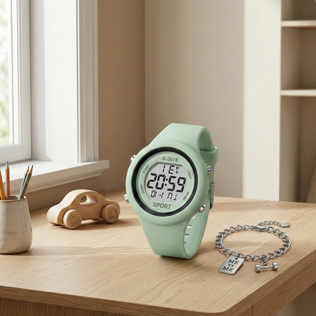 Digital Waterproof Sports Watch — Chronograph Timer, Alarm & Hourly Chimes