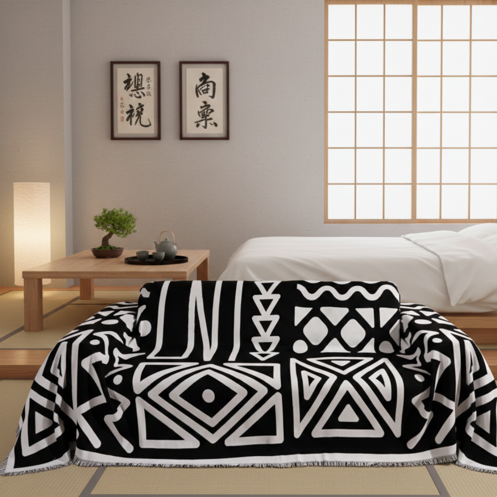 Protiskluzový pratelný potah na pohovku — geometrický boho design