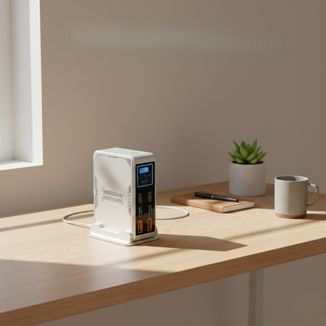 מטען PowerHub 300W GaN — תצורה של שש יציאות, 4 יציאות USB-C ו-2 יציאות USB-A