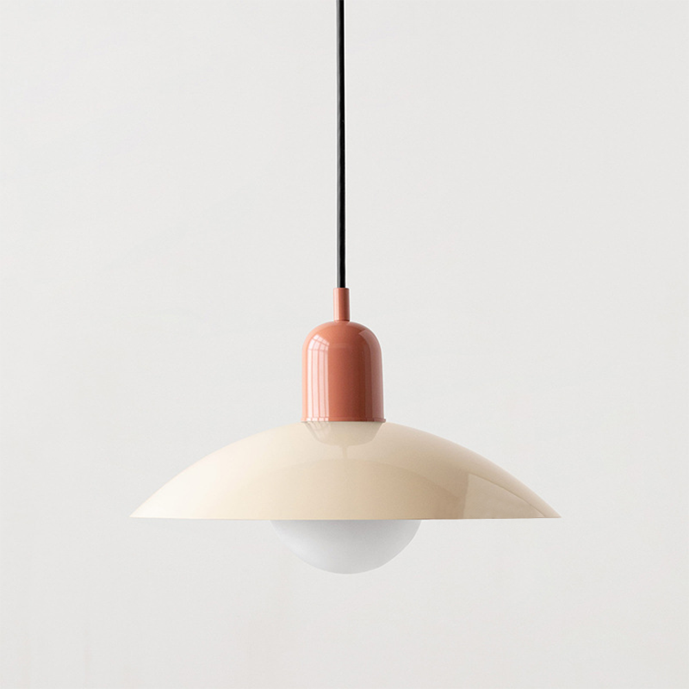 Macaron Bauhaus-Pendelleuchte — farbenfroher Schirm mit offenem Sockel