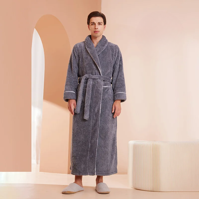 CozyFlannel Winterbademantel — Bindegürtel, Umlegekragen