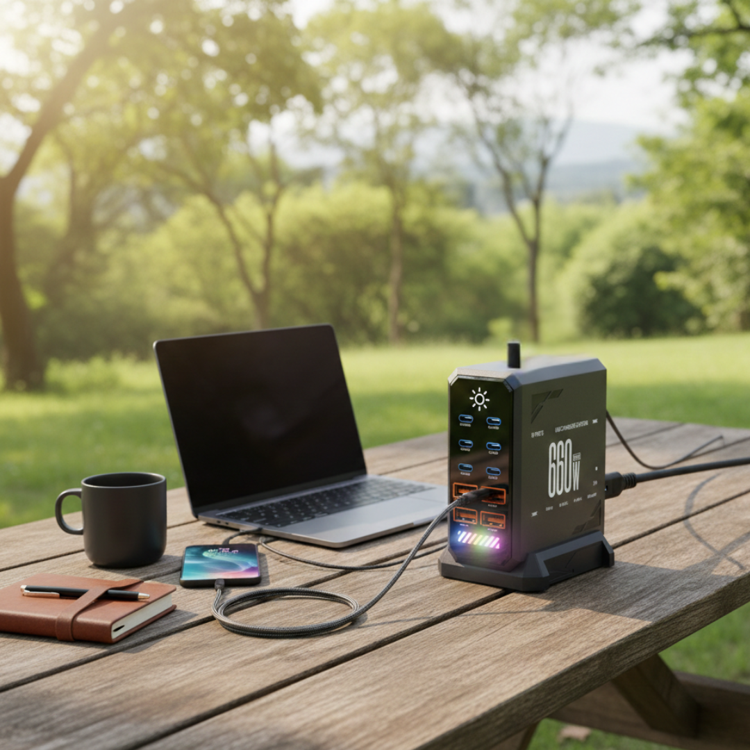 Stacja ładowania USB-C — hub GaN 660W, 6 portów Type-C i 4 porty USB-A
