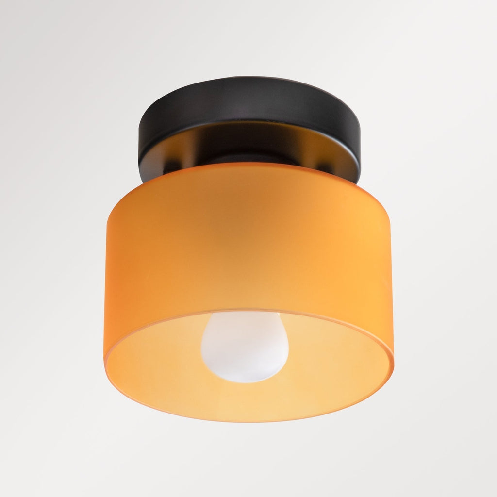 Retro Amber Glass Ceiling Light — E27/E26 Socket, Direct Mount, Cylindrical Shade