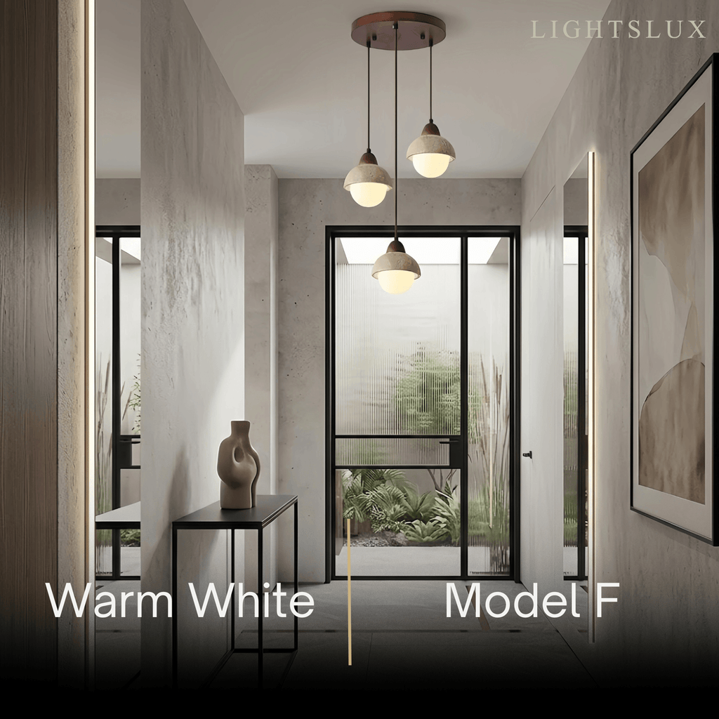 Minimalistische Multi-Licht Hanglamp – Travertijn & Notenhout Beige voor Eetkamer - Flindria