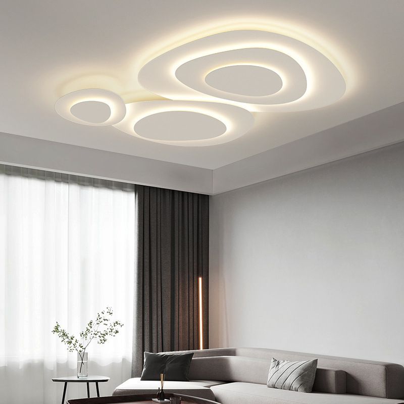 Three-Panel Organic LED Ceiling Light — Dimmable, White Metal Frame, Contoured Design