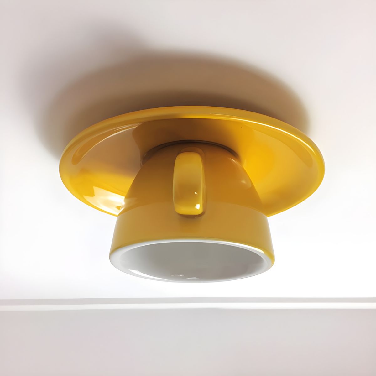 Ceramic Coffee Cup Ceiling Light — Integrated LED, Blue and Pink