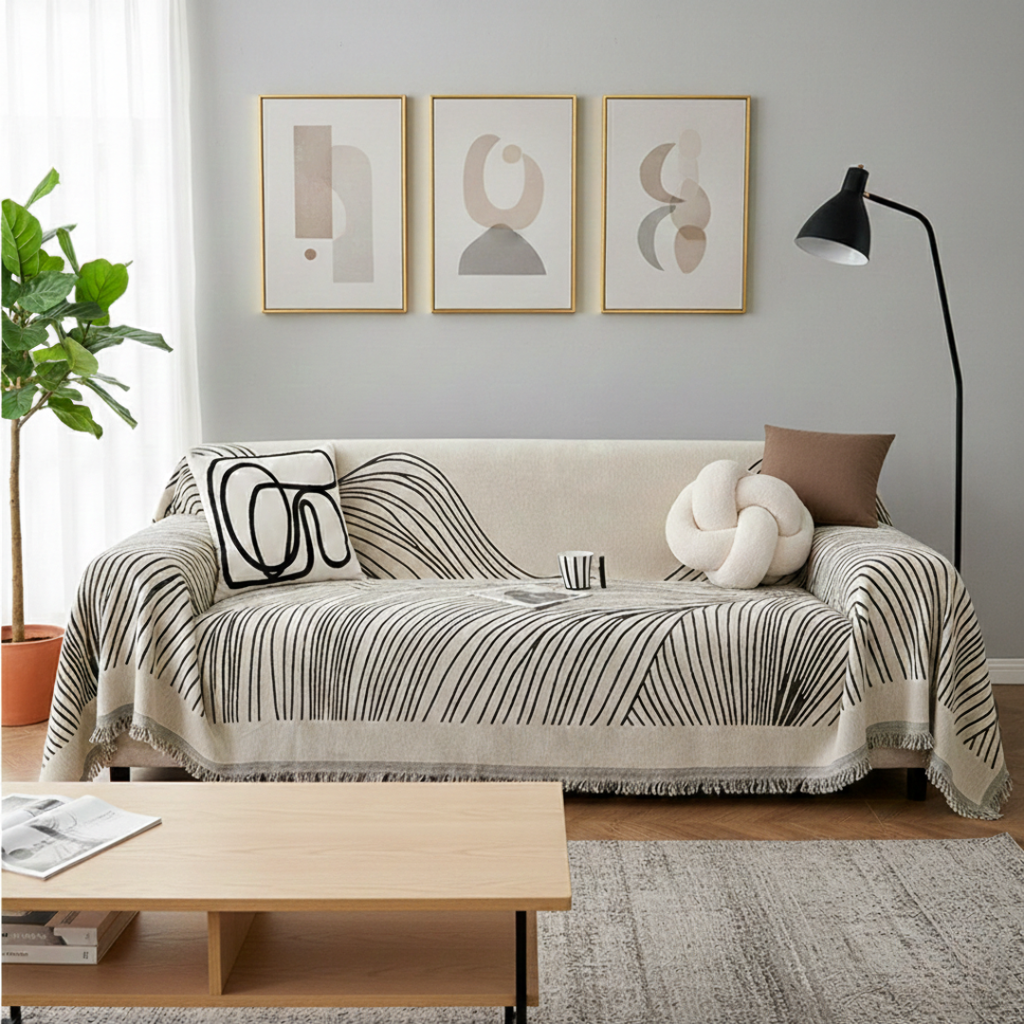 Reversible Jacquard Sofa Cover — Dual-Faced, Breathable Knit Texture