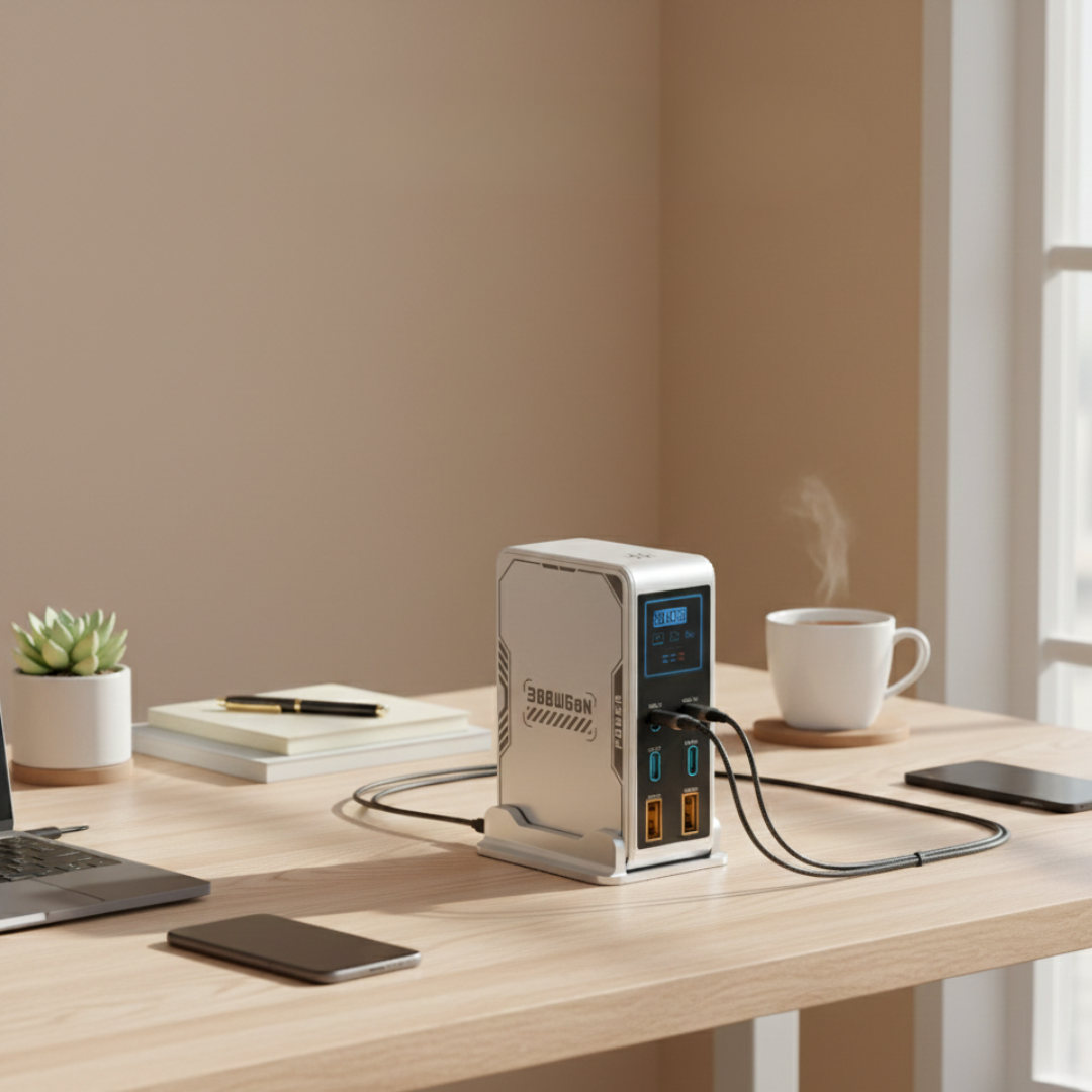 מטען PowerHub 300W GaN — תצורה של שש יציאות, 4 יציאות USB-C ו-2 יציאות USB-A