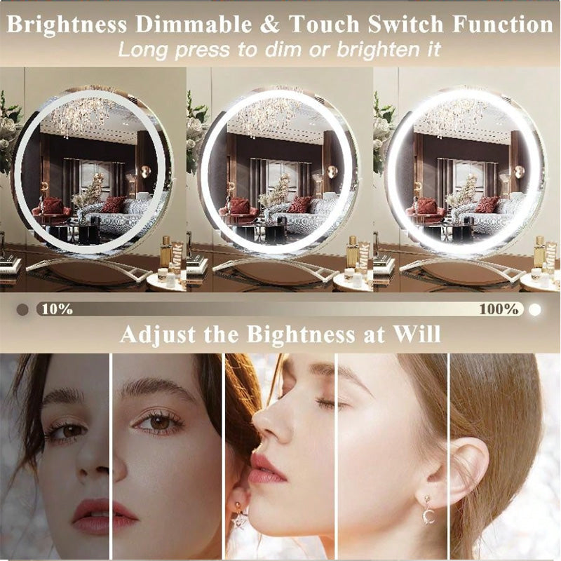 Specchio LED da trucco — Illuminazione dimmerabile, supporto con rotazione a 360 gradi, pannello di controllo touch