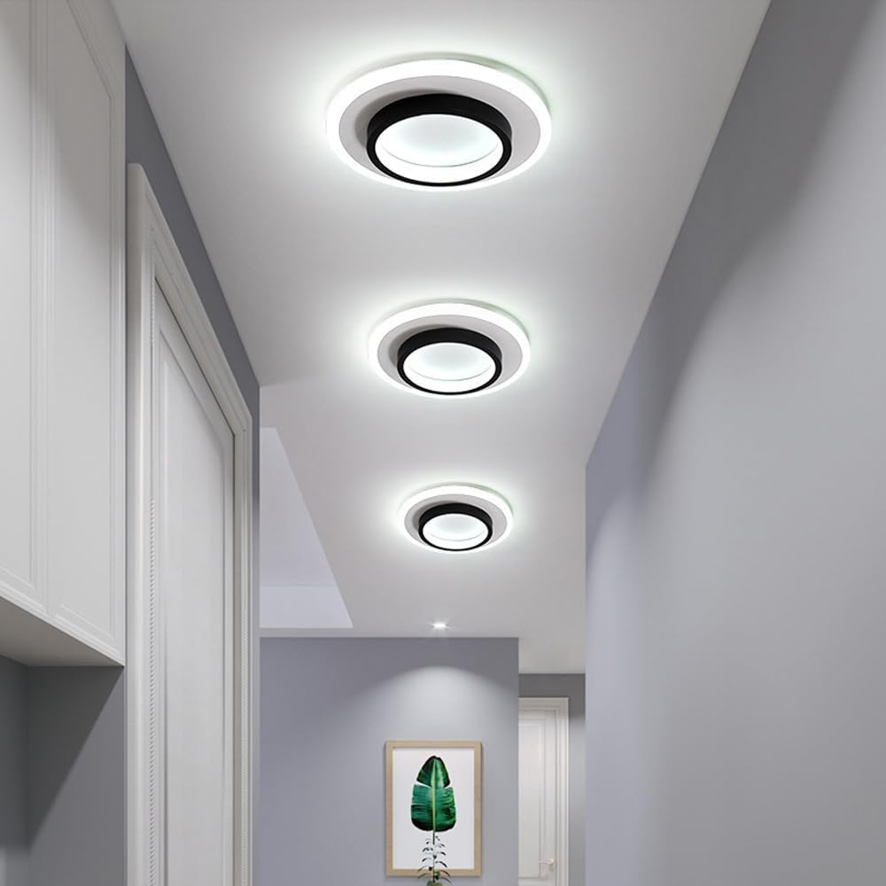 ラウンドLEDシーリングライト — 発光ハローリングアクセント、メタル＆アクリルハウジング、薄型フラッシュマウント