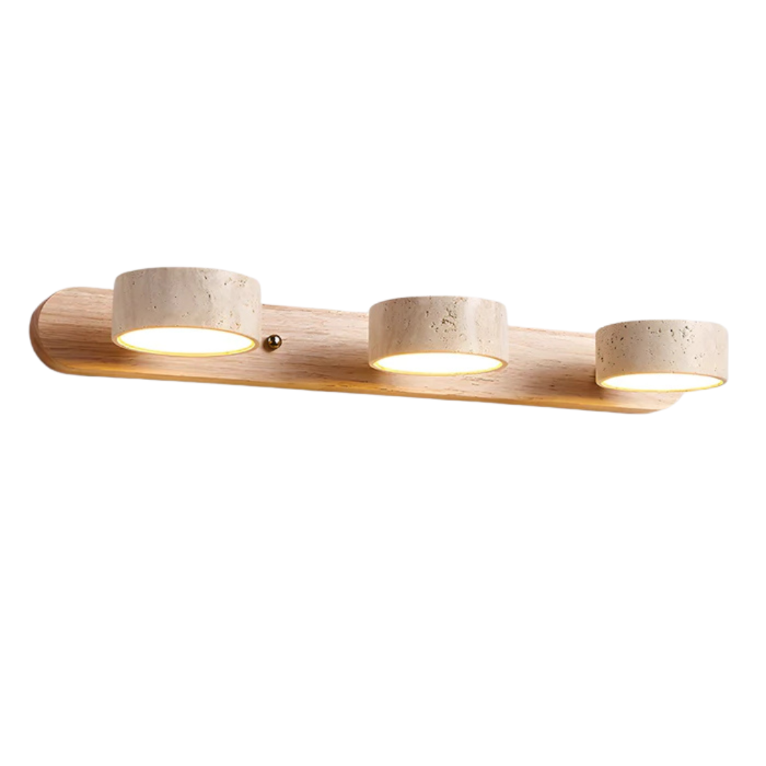Havencrest Travertine Wall Light Featuring Warm Wood Elements Ambient Glow