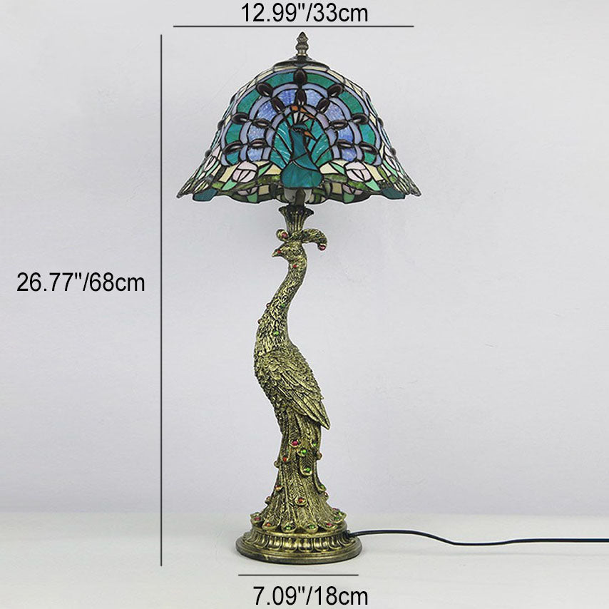 Stolní lampa Aurena Tiffany Style — zářivě vícebarevné skleněné stínidlo ve tvaru kopule
