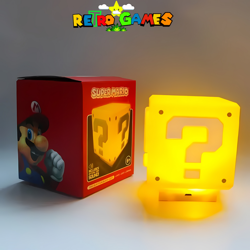Iluminator în formă de bloc cu semn de întrebare Super Mario — RetroLight cu lumină și sunet