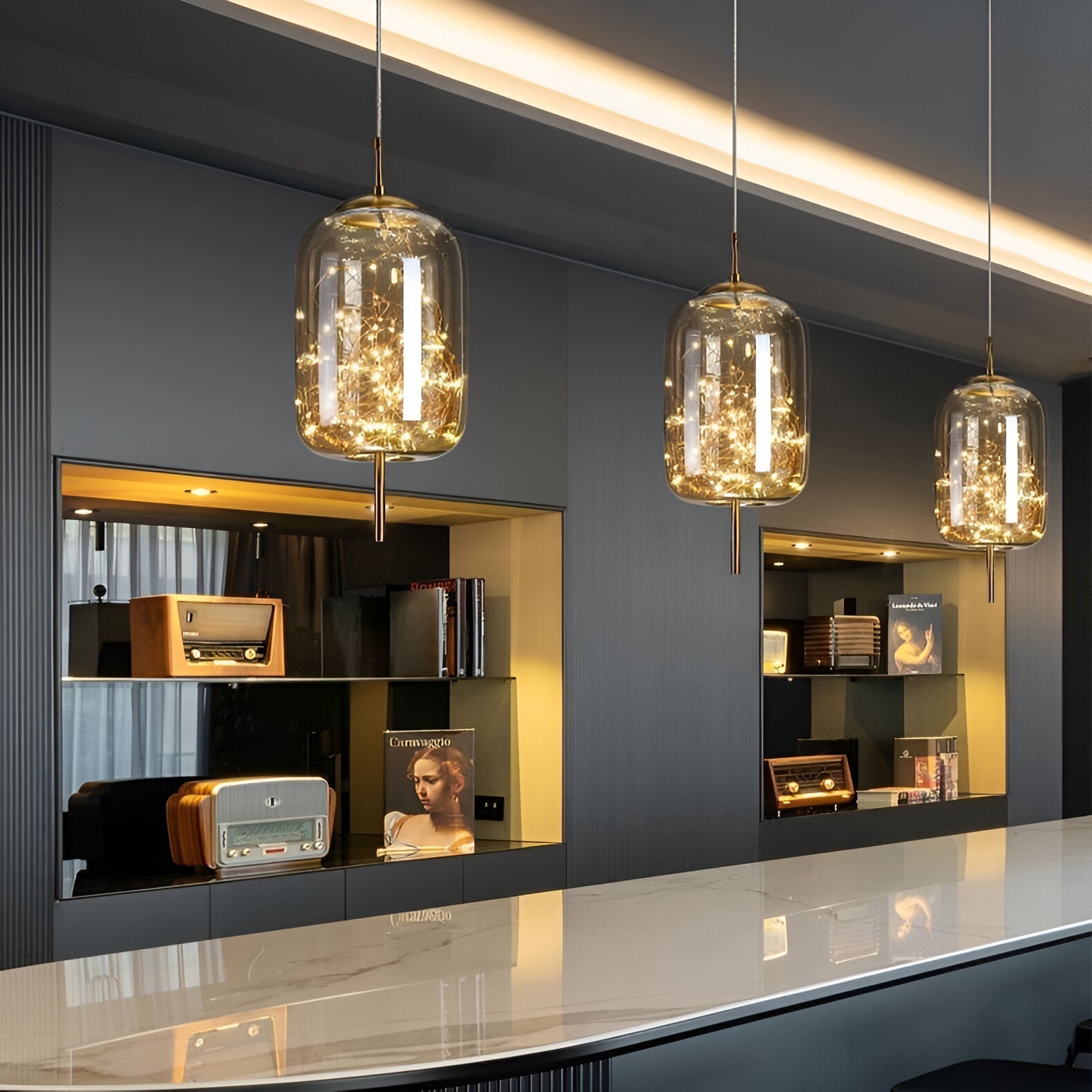 FjordAura Nordic Pendant Light With Glass Globe And Gold Frame For Dining Rooms
