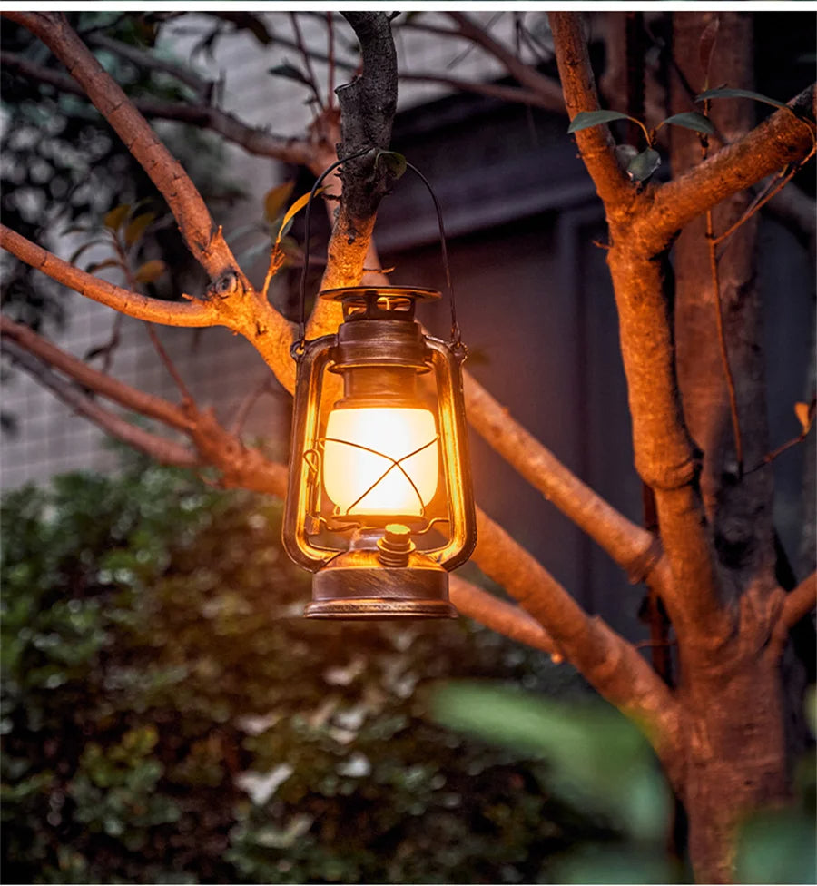 Lanterne vintage rustique à LED et au kérosène — Lampe portable à suspendre