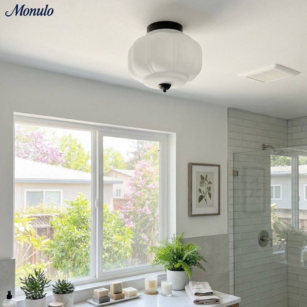 Luz de teto moderna de montagem embutida — abajur escandinavo em vidro leitoso, iluminação suave