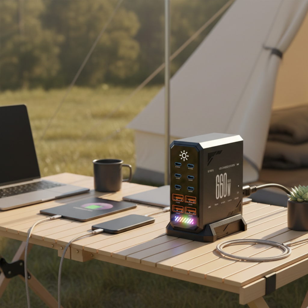 Stacja ładowania USB-C — hub GaN 660W, 6 portów Type-C i 4 porty USB-A