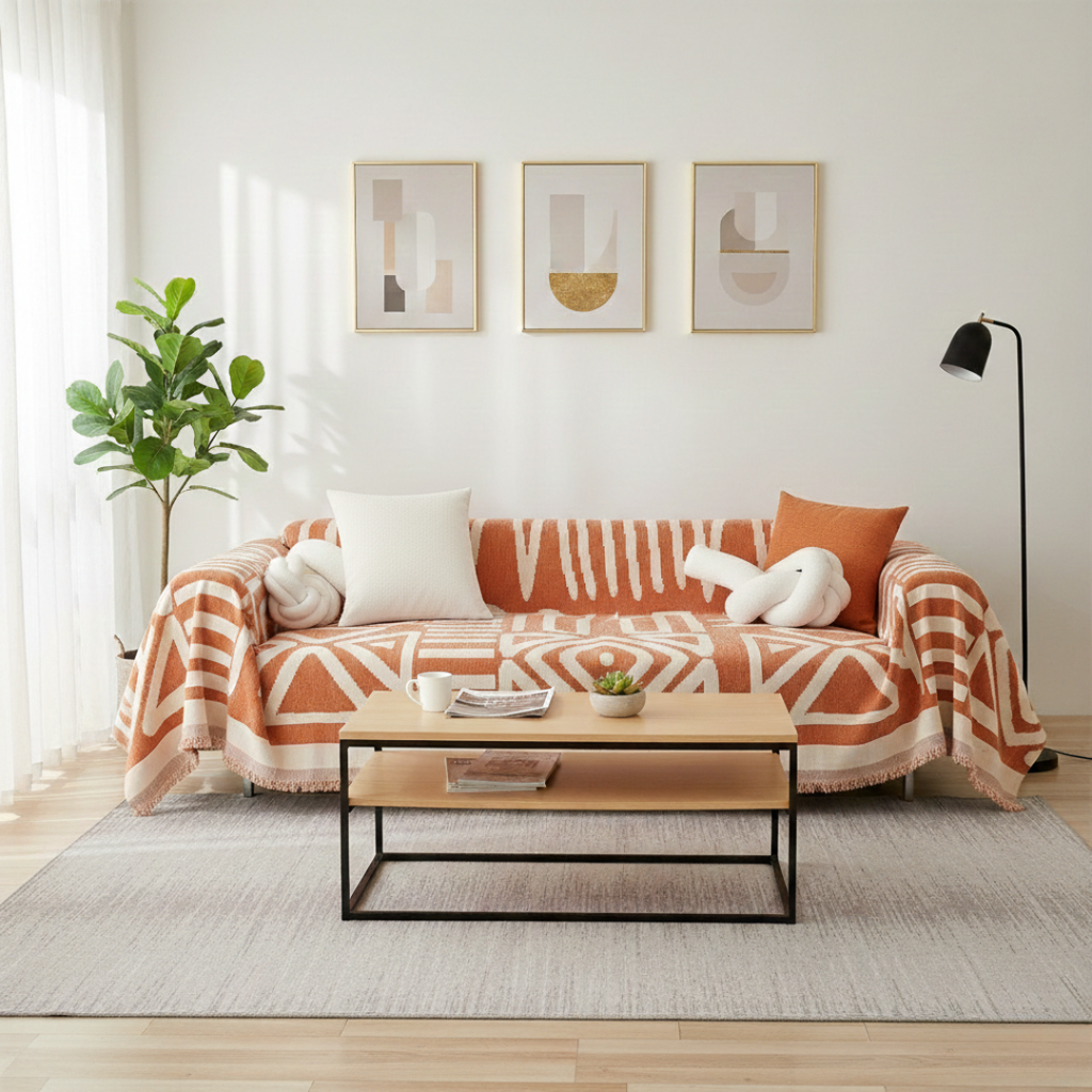Protiskluzový pratelný potah na pohovku — geometrický boho design