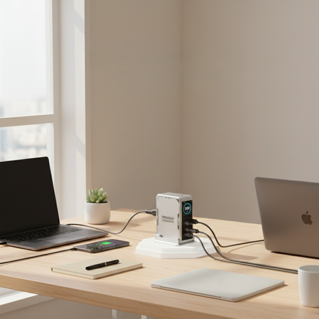 מטען PowerHub 300W GaN — תצורה של שש יציאות, 4 יציאות USB-C ו-2 יציאות USB-A