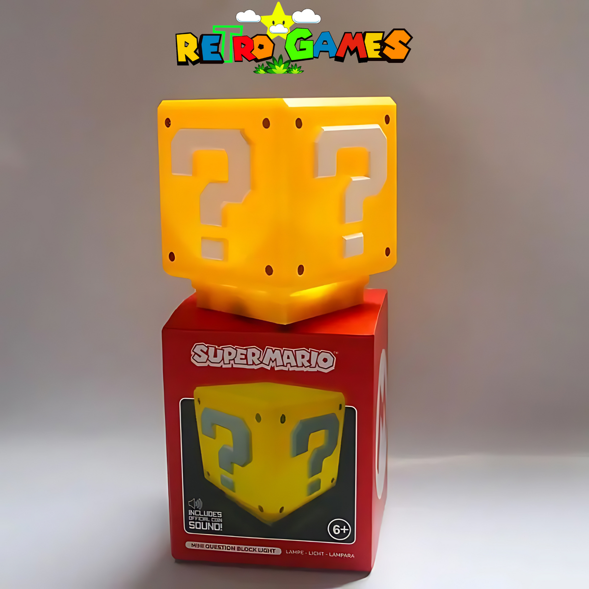 Iluminator în formă de bloc cu semn de întrebare Super Mario — RetroLight cu lumină și sunet