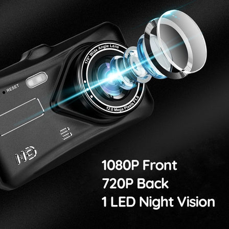 Bezdrátová duální autokamera — přední a zadní video v rozlišení 1080p, 4palcový LCD displej