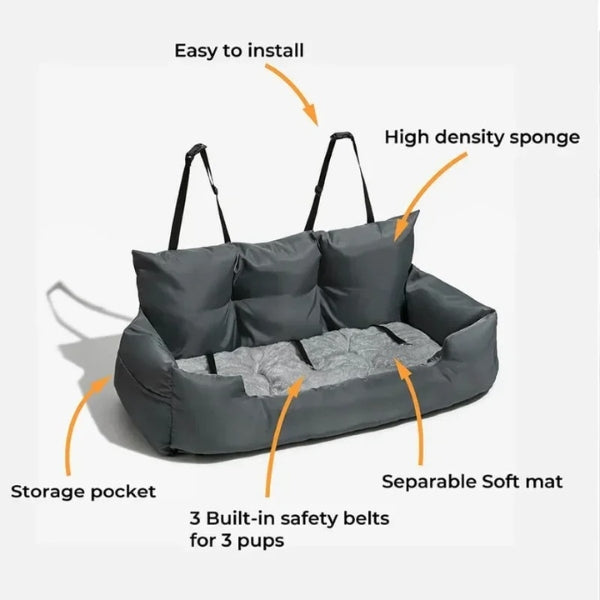 Safety Bolster Travel Car Bed for Large and Medium Dogs