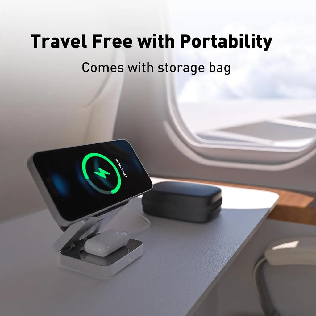 Smukła, magnetyczna, składana ładowarka bezprzewodowa, kompaktowa podstawka, kompatybilna z iPhone’em i AirPodsami