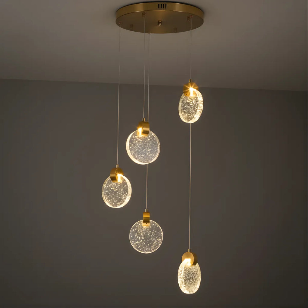 Art Deco Round – Pendant Light Gold Metal/Crystal for Dining Room - Flindria