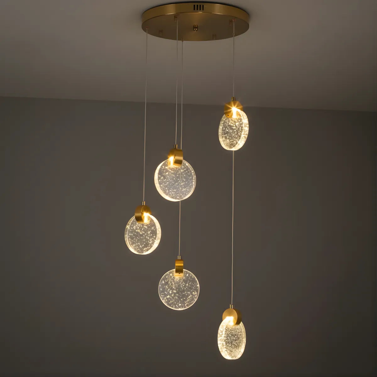 Art Deco Round – Pendant Light Gold Metal/Crystal for Dining Room - Flindria