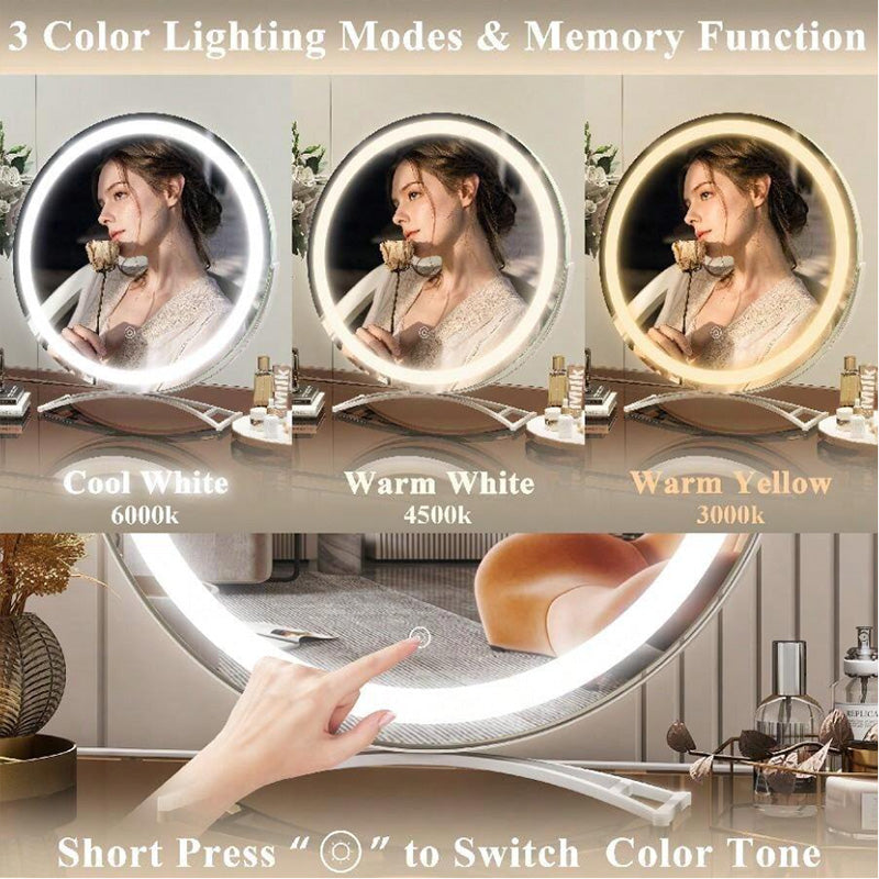 Specchio LED da trucco — Illuminazione dimmerabile, supporto con rotazione a 360 gradi, pannello di controllo touch