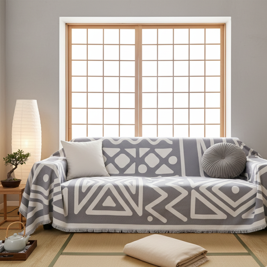 Protiskluzový pratelný potah na pohovku — geometrický boho design